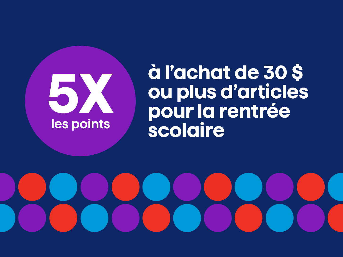 5x les points à l'achat de 30 $ ou plus d'articles pour la rentrée scolaire