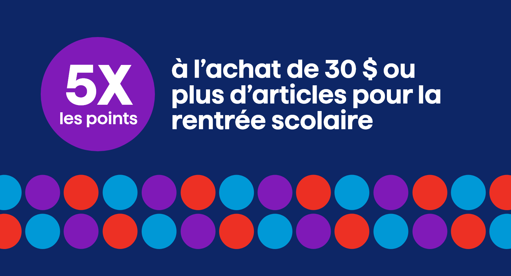 5x les points à l'achat de 30 $ ou plus d'articles pour la rentrée scolaire