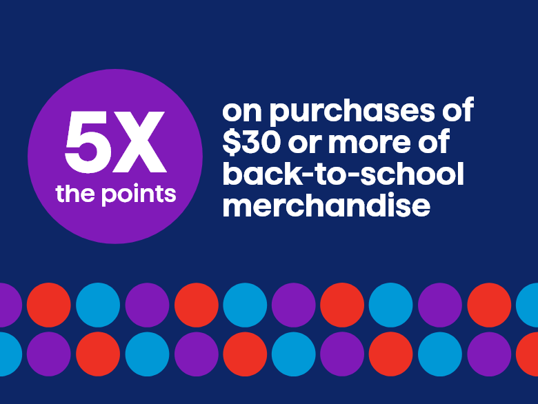 5x the points on purchases of $30 or more of back-to-school merchandise
