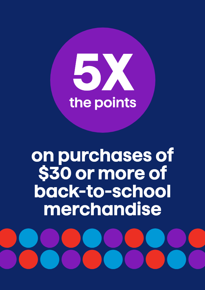 5x the points on purchases of $30 or more of back-to-school merchandise